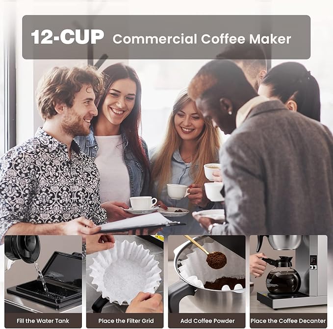 SYBO 12-Cup Commercial Drip Coffee Maker Pour Over Coffee Maker Brewer with 2 Glass Carafes and Warmers Stainless Steel Cafetera SF-CB-2GA