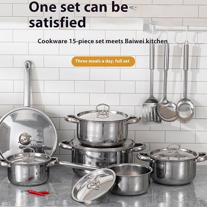 15 Piece Pots And Pan Set Practical Construction Heatproof Grips Multiple Size Cookware For Boiling Frying Stewing Kitchens Cookware Set
