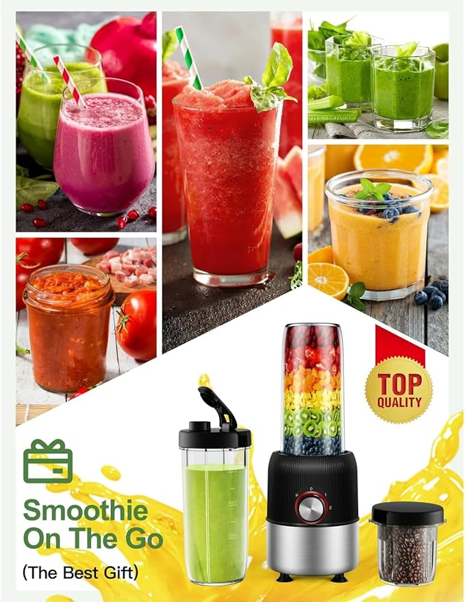 Suodoka 2-in-1 Multipurpose Blenders for Smoothies with 22oz No-BPA Portable Bottle Coffee/Spices Jar Bottle for Grinder New