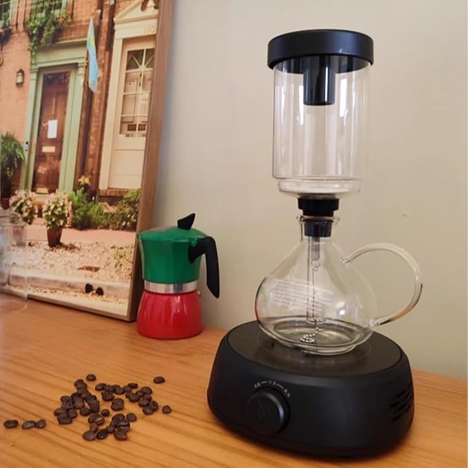 Electric Siphon Coffee Maker Coffee Brewer Extraction Machine 350ml Capacity with Heating Furnace Siphon Glass Pot for Home Camping &amp Travel