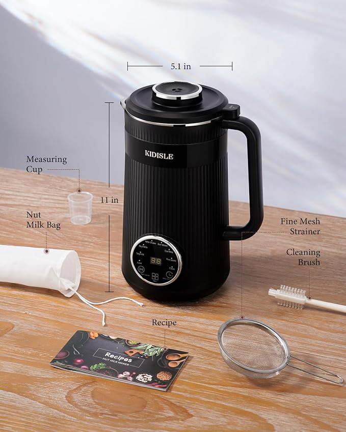 32oz Automatic Soy Machine for Homemade Almond Oat Coconut Soy Plant Based Milks and Non Dairy Beverages with Delay Start/Keep Warm/Self-Cleaning/Boil Water Black