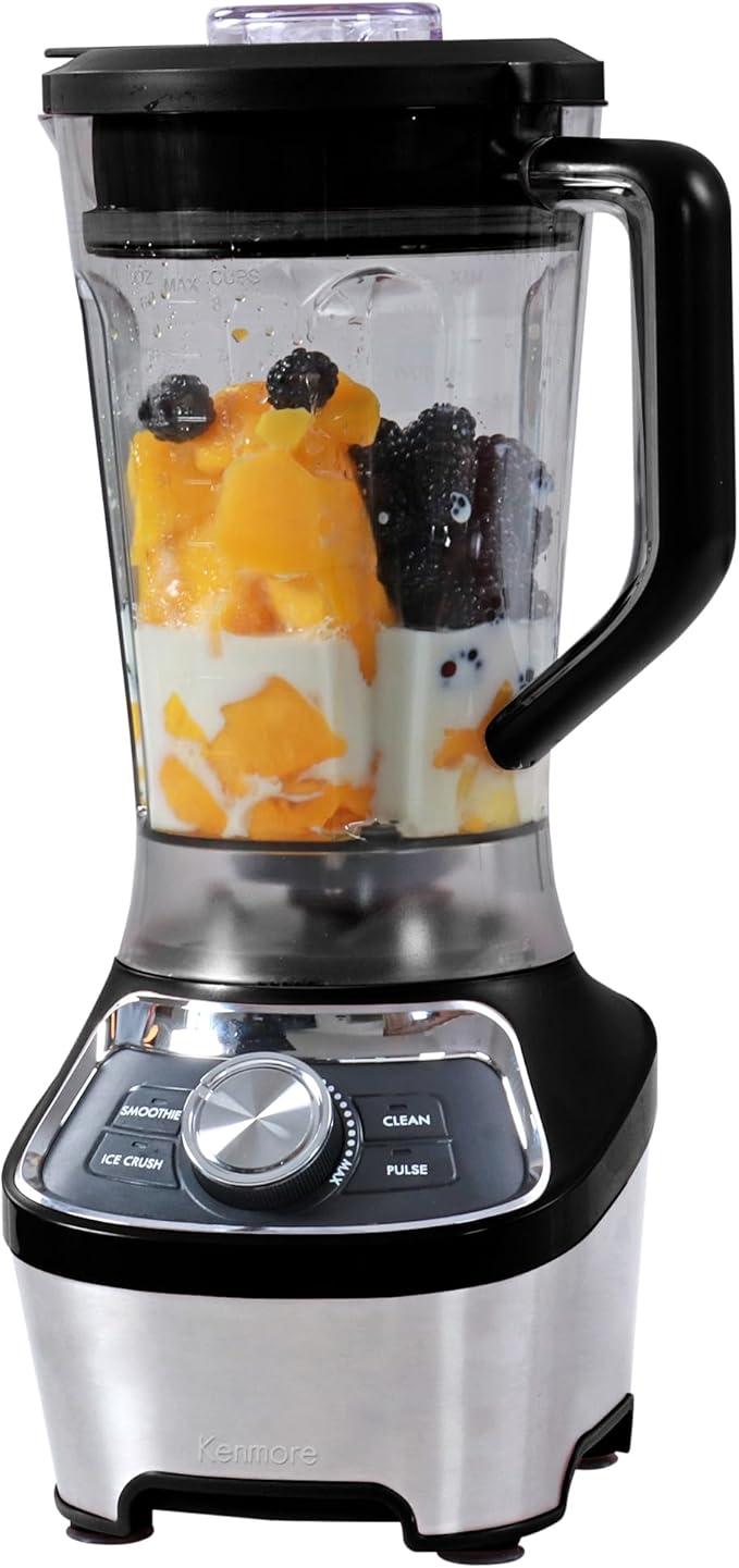 Kenmore Countertop Blender – Electric Mixer for Smoothies Ice Crush &amp Pulse Function Heavy Duty Tritan plastic Pitcher licuadora With 6 Speed Kitchen Appliance Dishwasher-Safe Jar Black