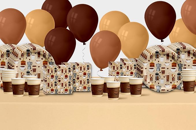 Coffee Birthday Party Supplies Set Plates Napkins Cups Tableware Kit for 16