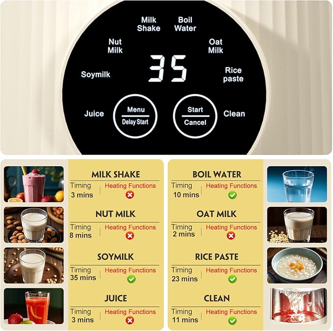 8 in 1 Automatic Nut Milk Maker Machine 35oz Multi-Functional Soybean Milk Maker with 10 Blades Plant-Based Oat Almond Dairy Free Beverages with 12h Timer Heating Auto-clean Keep Warm 2h