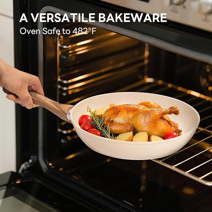 17 Pcs Nonstick Pots &amp Pans Non-toxic Kitchen Cooking Set with Stay-Cool Handles (Beige)