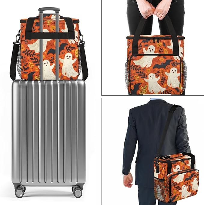 Spooky Ghosts Coffee Maker Carrying Bag Magical Ghosts Travel Storage Bag Compatible with K-Mini or K-Mini Plus Single Serve Coffee Brewer Carrying Case with Multiple Pockets &amp Shoulder Strap