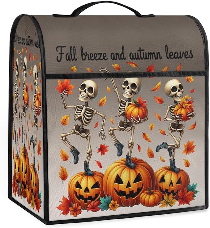 cfpolar Kitchen Aid Mixer Cover Compatible with 6-8 Quarts Fall Skeleton Pumpkin Stand Mixer Cover Kitchen Aid Mixers Accessories Appliance Organizer Bag Dust Covers with Zipper Pocket