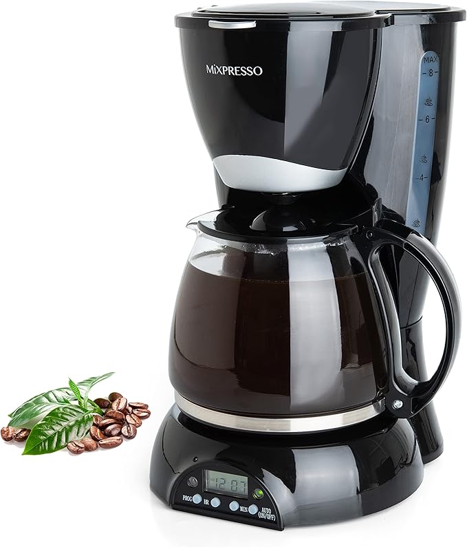 Mixpresso 8-Cup Drip Coffee Maker Programmable Coffee Pot Machine Including Reusable &amp Removable Coffee Filter Black Electric Coffee Maker
