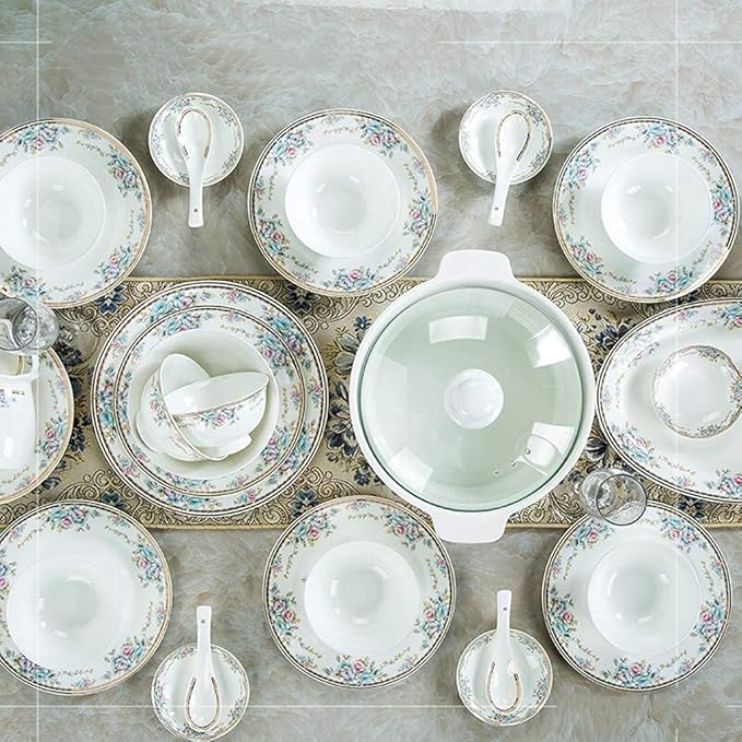 Porcelain Dinnerware Sets Plates and Bowls Sets 48 Pieces Ceramics Dinner Sets Bowl/Dish/Soup Pot/Spoon|Dinnerware Set Floral Pattern Combi