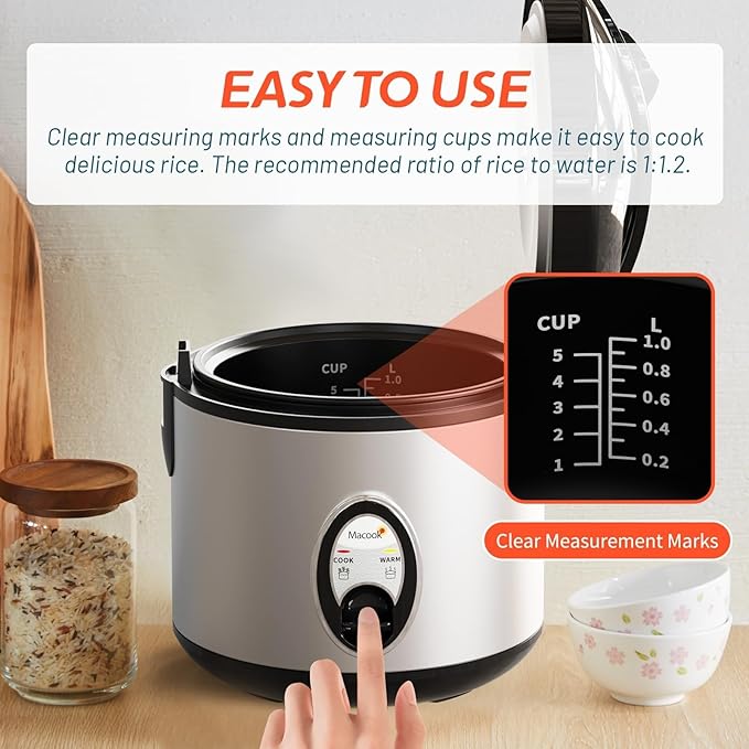 Rice Cooker with Rice Steamer (5 Cups 1Litres) Rice Cooker Small High-Temperature Protection Mini Rice Cooker- for 1-4 People - Cooking 15-20 Minutes - Non-Stick Coating for Cooker Rice