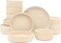 Gibson Elite Deerfield 16-Piece Stoneware Dinnerware Set – Cream White Reactive Glaze Plates and Bowls Stackable Design Service for 4 – Dishwasher &amp Microwave Safe