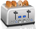 SEEDEEM Toaster 4 Slice LCD Display 6 Shade Settings 1.5'' Wide Slots Digital Stainless Toaster for Bagel Defrost Reheat Dual Control Removable Crumb Tray 1500W Silver Metallic