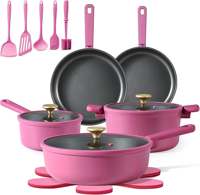 CAROTE Non Stick Pots and Pans Set Cookware Sets Nonstick Kitchen Cooking Set with Stay-Cool Handleswith Silicone Tools and Pot Protectors16 Piece