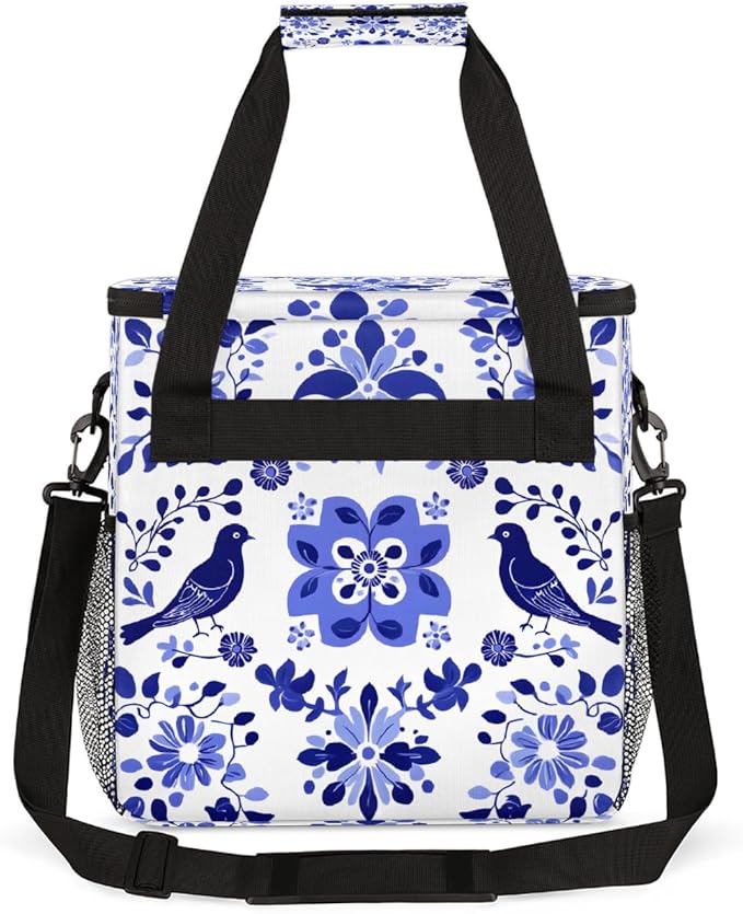 Talavera Mexico Bird Flower Coffee Maker Carring Bag Travel Carrying Storage Tote Bag Compatible with Keurig K-Mini or K-Mini Plus Portable Single Serve Coffee Brewer Case with Pockets for K-cup Pods