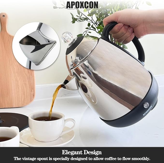 Electric Coffee Percolator Stainless Steel Coffee Maker with Clear Brew Progress Knob and No-Drip Spout Auto Keep Warm &amp Cordless Serving Coffee pot with On/OFF Switch Fast Brew (10 Cup)