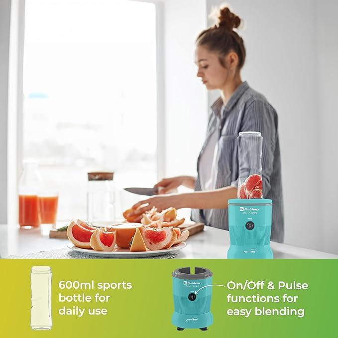 Koblenz Mix&ampShake Blender 20 oz Portable Blender 600W Motor Pulse ON/OFF Functions Stainless Steel Blades Shakes Sauces Smoothie Maker (1) 20 oz To-Go Bottle Green MSKM-600 V