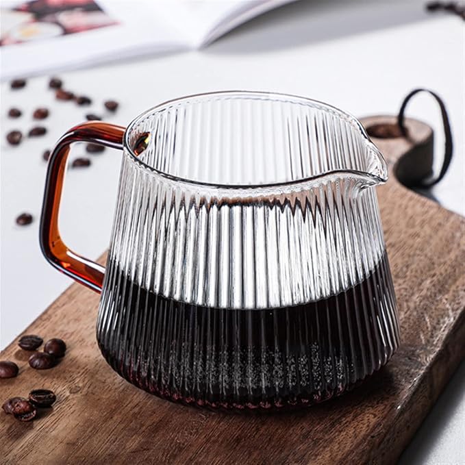 Coffee Carafe Vertical Striped Coffee Maker Glass Coffee Maker V Spout Coffee Tea Maker Utility Coffee Appliance Reusable convenient(350ml)