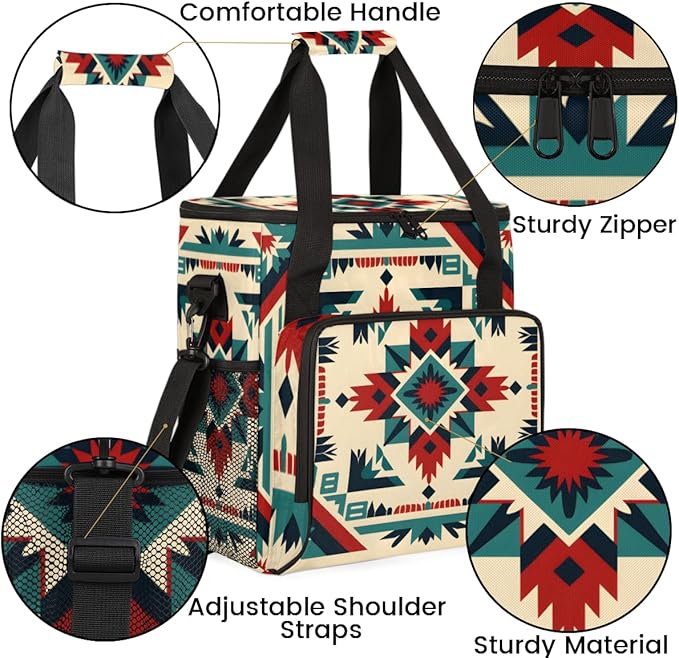 Geometry Flower Coffee Maker Carrying Bag Retro Aztec Travel Storage Bag Compatible with K-Mini or K-Mini Plus Single Serve Coffee Brewer Carrying Case with Multiple Pockets &amp Shoulder Strap