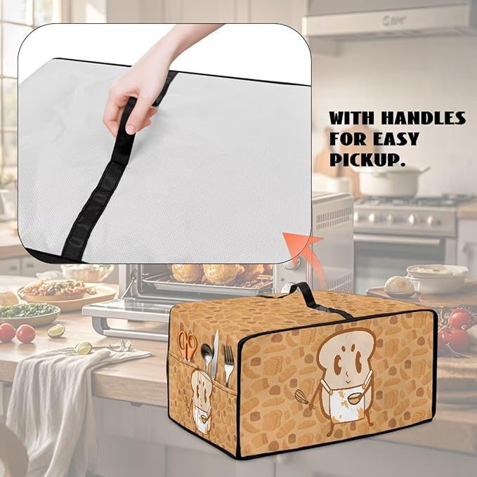 Doojoayie Kitchen Toaster Dust Cover Compatible with 4 Slice Toaster Dust Protection Cover Kitchen Decoration Small Appliance Protector Cute Cartoon Toster People Print