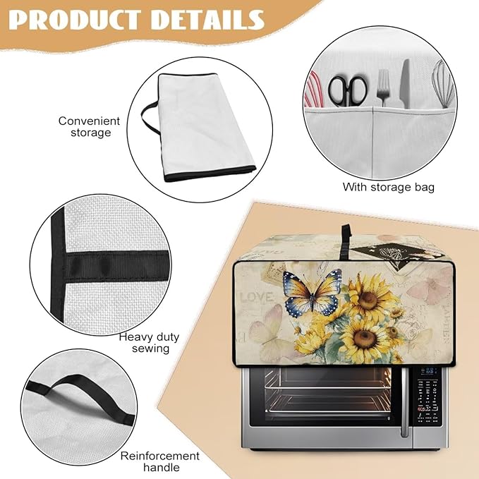 Doojoayie Butterfly Sunflower Toaster Cover 4 Slice Toaster Oven Cover Dust Resistant Appliance Covers for Kitchen Counter Modern Home Kitchen Decoration