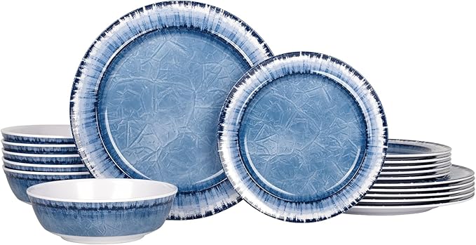 AELS Melamine Dinnerware Set of 18 Pcs Dinner Dishes Set for Indoor and Outdoor Use Dishwasher Safe Lightweight Unbreakable BPA Free (Navy Service for 6 (18pcs))