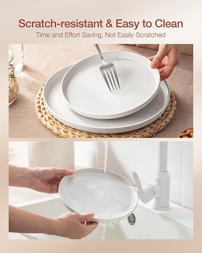Famiware Milkyway Plates and Bowls Sets 12 Pieces Stoneware Dinnerware Sets Dishes Set for 4 White &amp Dark Gray