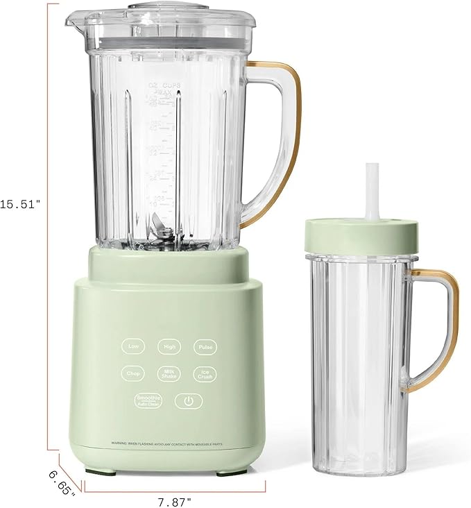 High Power Countertop Blender System with Multiple Speeds Ice Crushing Smoothie and Chopping Functions 50 oz Jar and 20 oz Single Serve Cup (Sage Green)