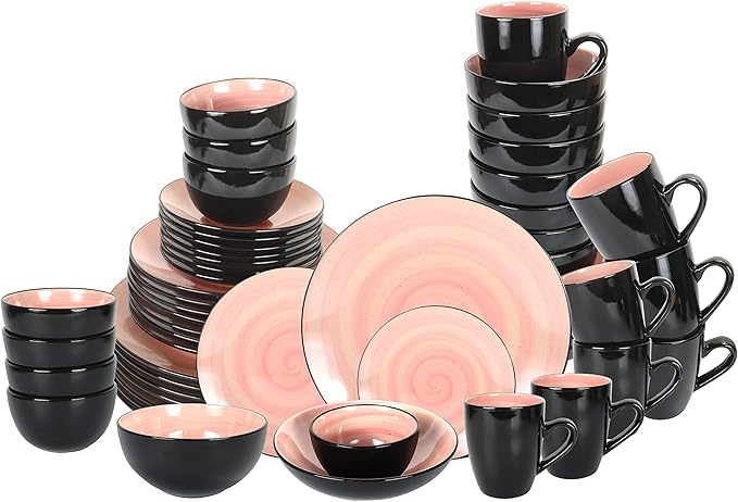 Stoneware Sonoma 56pc Dinnerware Set Black + Speckled Spin Wash Rose