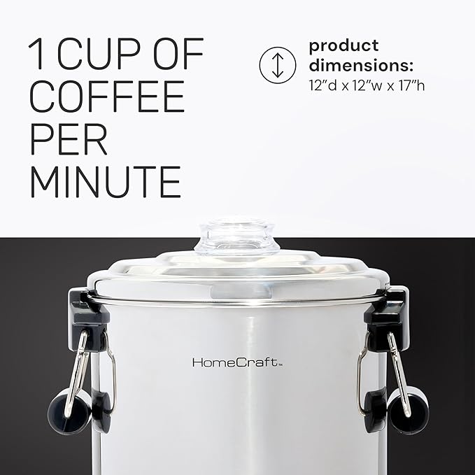 HomeCraft 45-Cup Coffee Urn and Hot Beverage Dispenser with Double Dripless Faucet Quick-Brewing Stainless Steel