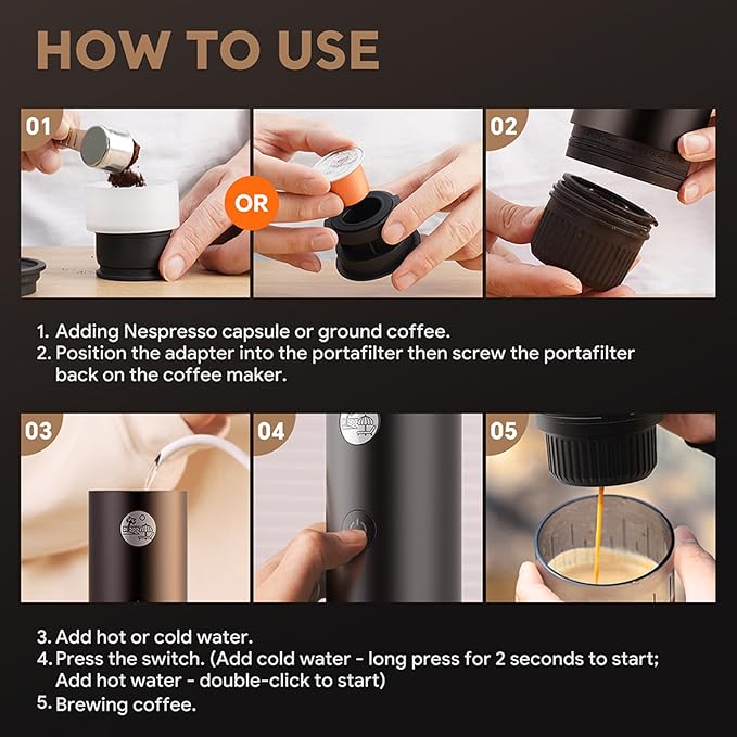 High Capacity Portable Coffees Maker 100ml Coffee Machine Adjustable Brewing Modes Small Travel Design for Drinks Travel Coffee Machine