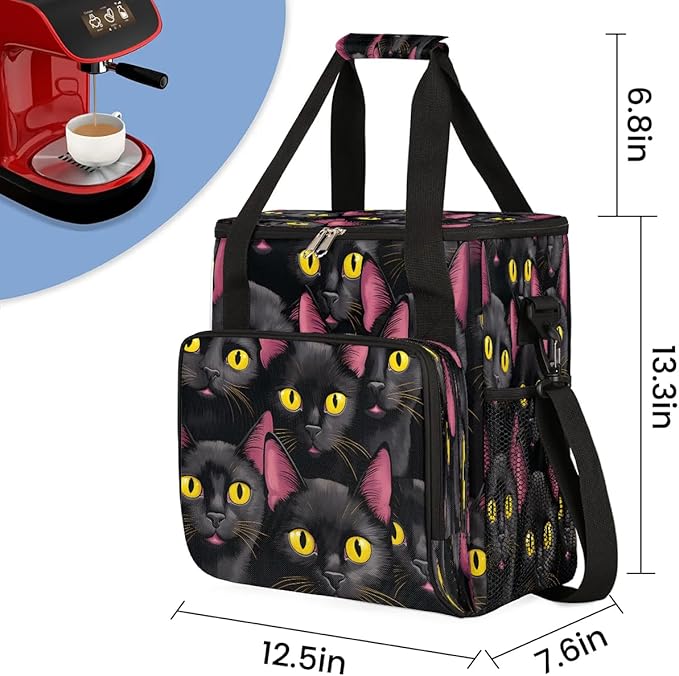 Cute Black Cats Coffee Maker Carrying Bag for Keurig K-Mini or K-Mini Plus Storage Portable Coffee Maker Travel Bag