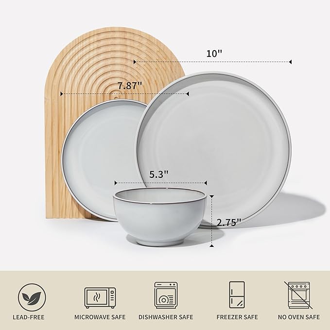 18 Piece White Stoneware Dinnerware Set for 6 Santorini Mist Terracotta Plates and Bowls with Reactive Glaze Microwave &amp Dishwasher Safe Aesthetic Ceramic Dishes for Family Meals &amp Hosting