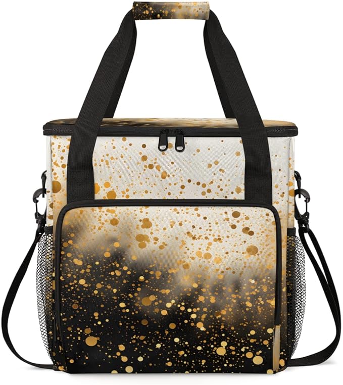 Glitter Coffee Maker Carrying Bag Gold Black Portable Travel Storage Tote Bag Compatible with K-Mini or K-Mini Plus Single Serve Coffee Brewer Carrying Case with Multiple Pockets &amp Shoulder Stra