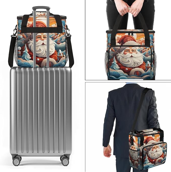Colorful Santa Claus Coffee Maker Carrying Bag Watercolor Santa Claus Travel Storage Bag Compatible with K-Mini or K-Mini Plus Single Serve Coffee Brewer Carrying Case with Pockets &amp Shoulder St