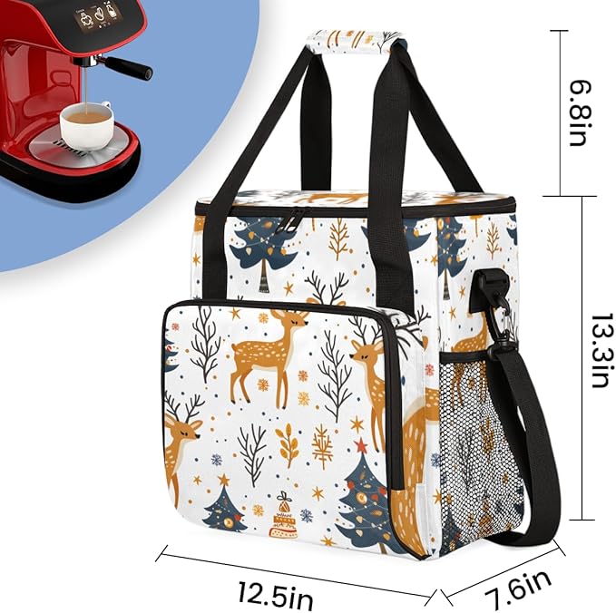 Magic Tree Xmas Coffee Maker Carrying Bag Portable Travel Storage Tote Bag Compatible with K-Mini or K-Mini Plus Single Serve Coffee Brewer Carrying Case with Multiple Pockets &amp Shoulder Strap