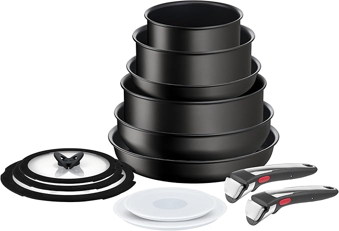 Tefal Ingenio Unlimited On 13 Piece Set Pots &amp Pans Set Stackable Easy Cleaning Non-Stick Coating Heat Indicator Induction Black L3959243