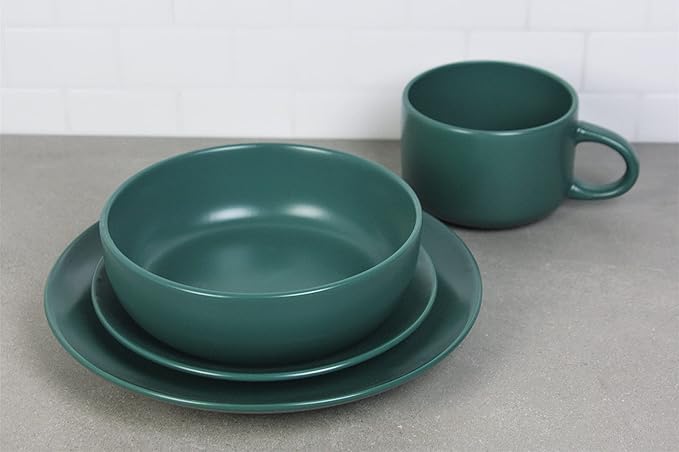 10 Strawberry Street Wazee Matte Coupe Dinnerware Set 16 pc Emerald Green