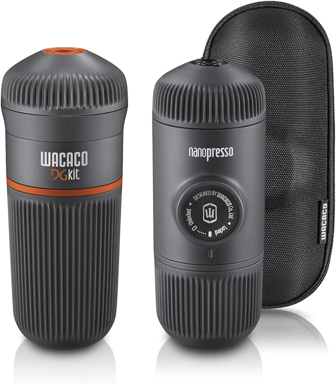 WACACO Nanopresso with Protective Case &amp DG Capsule Kit Bundle - Portable Espresso Maker for Ground Coffee and DG Capsules