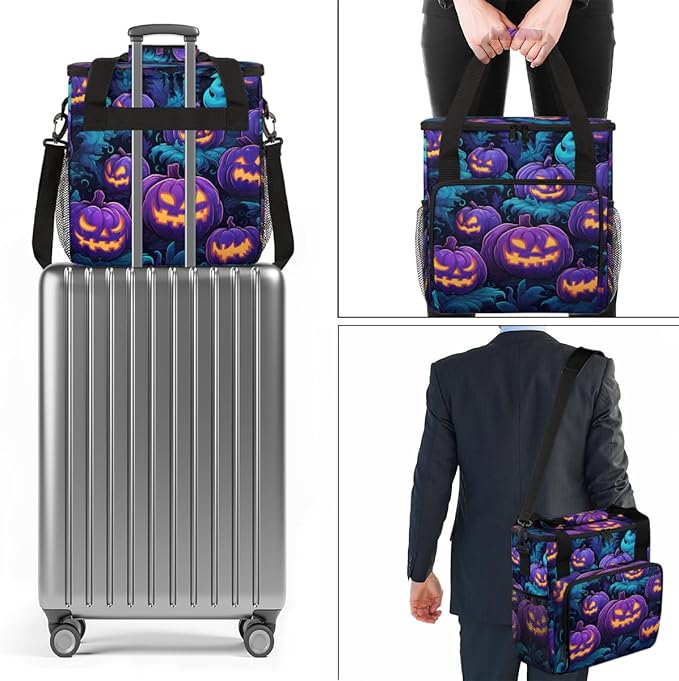 Gothic Halloween Pumpkins Coffee Maker Carrying Bag Travel Storage Bag Compatible with K-Mini or K-Mini Plus Single Serve Coffee Brewer Carrying Case with Multiple Pockets &amp Shoulder Strap