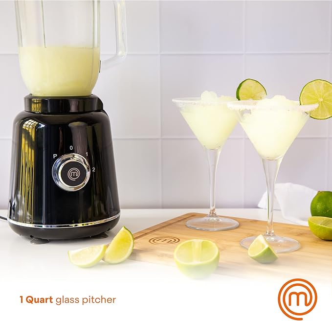 MasterChef Glass Blender for Shakes and Smoothies Milkshake Maker Frozen Drink &amp Margarita Machine For Fruit Juice with Ice Soup Sauces Food Puree etc Stainless Steel Blades 33oz 400w Bl
