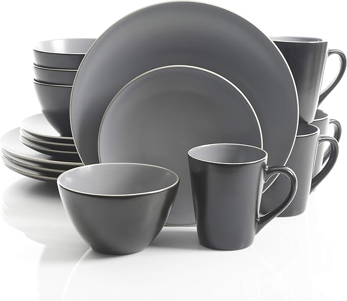 Gibson Elite Soho Lounge Matte Dinnerware Set Service for 4 (16pcs) Two-Tone Grey