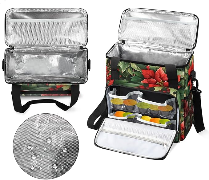 Holly Berry Flowers Coffee Maker Carrying Bag Dreamy Flowers Travel Storage Bag Compatible with K-Mini or K-Mini Plus Single Serve Coffee Brewer Carrying Case with Multiple Pockets &amp Shoulder St
