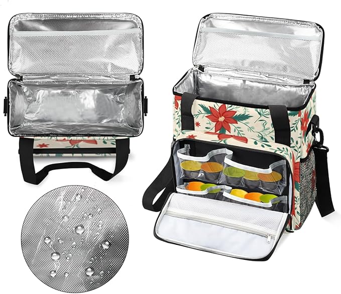 Xmas Red Holly Berries Coffee Maker Carrying Bag Travel Storage Bag Compatible with K-Mini or K-Mini Plus Single Serve Coffee Brewer Carrying Case with Multiple Pockets &amp Shoulder Strap