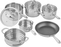 Tala 6 Piece Stainless Steel Cookware Set - Non-Stick Frying Pan 4 Multifunctional Cooking Pots with Tempered Glass Lids &amp Steamer - Dishwasher Safe Scratch Resistant - Suitable for All Stoves