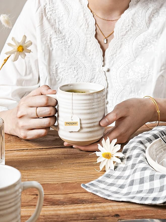 LE TAUCI Dinnerware Sets 16 PCS Stoneware Plates and Bowls Set House Warming Wedding Present Serve for 4 (10 Dinner Plates + 8 Salad Dish + 28 oz Cereal Bowl+12oz coffee mugs) x 4 Arctic White