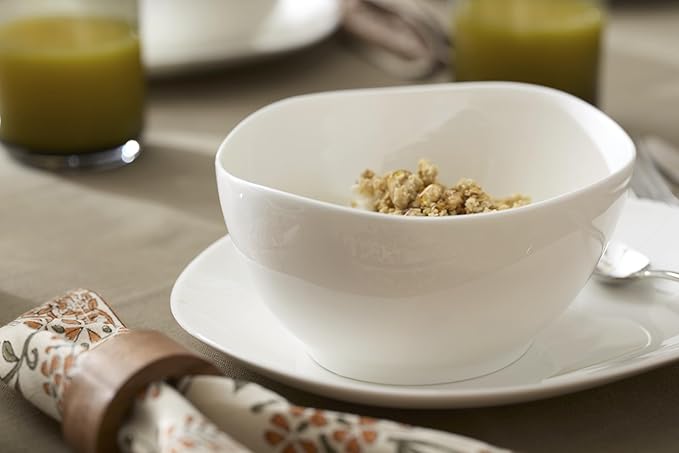 Lenox Dinnerware Set Studio 1414 Curve 12-Piece Set Service For 4 Bone China Material Dishwasher &amp Microwave Safe Home And Kitchen Kitchen And Dining Plates And Bowls Sets (White 12 Pieces