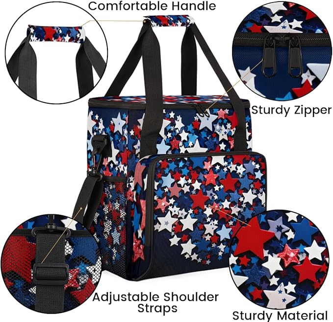 4th of JulyPatriotic Coffee Maker Carrying Bag Portable Travel Storage Tote Bag Compatible with K-Mini or K-Mini Plus Single Serve Coffee Brewer Carrying Case with Multiple Pockets &amp Shoulder S