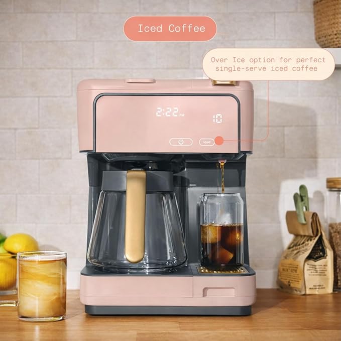 Multi Brew Coffee Maker with Single Serve and Carafe Brewing Options for Countertop Home Use (Rose)