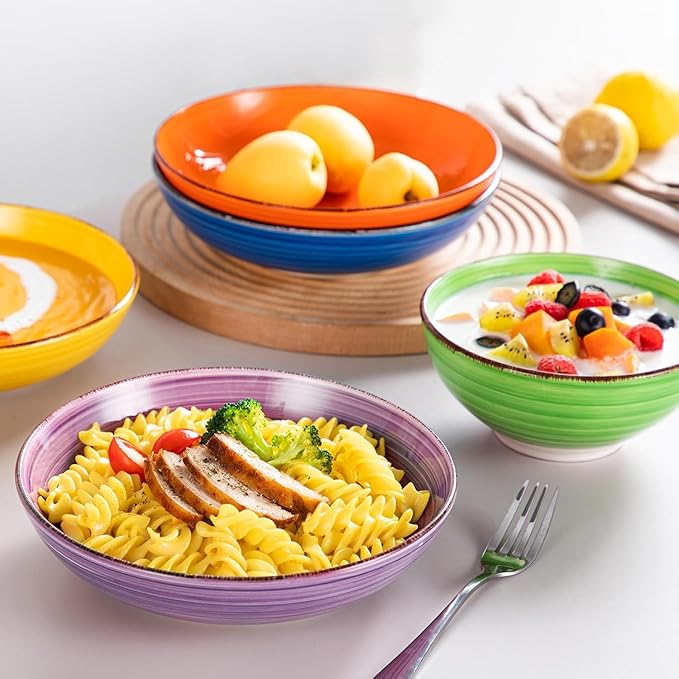 vancasso Bonita Dinnerware Sets 24 Pieces Multicolor Stoneware Dinner Set for 6 Handpainted Spirals Pattern Ceramic Plates and Bowls Sets Kitchen Plate Set