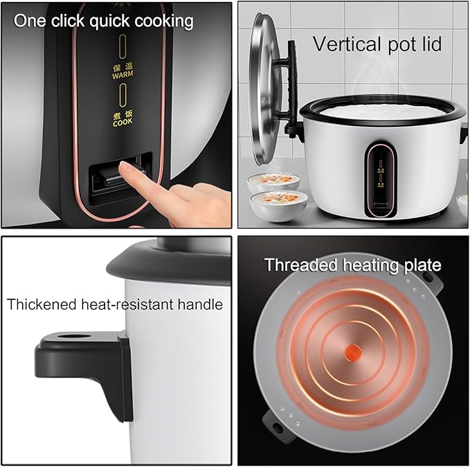 Commercial Large Rice Cooker &amp Food WarmerNon-stick Inner Pot/Auto Warmer Mode/One Touch Operation/With Measuring Cup &amp Rice Scoop(32L-3650W)